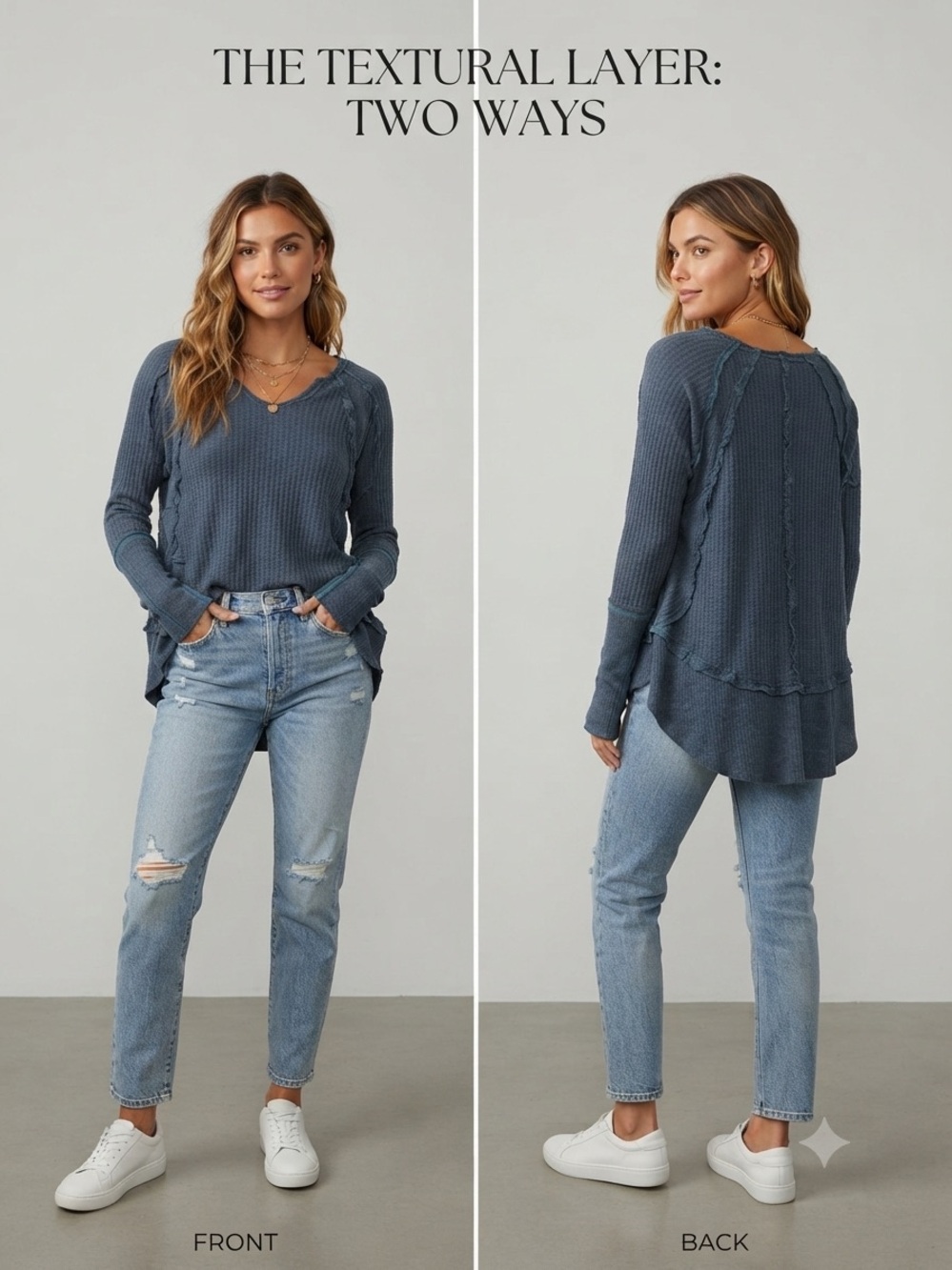 We The Free Women’s Textured V-Neck Pullover Sweater - Slate Blue. Size XS
